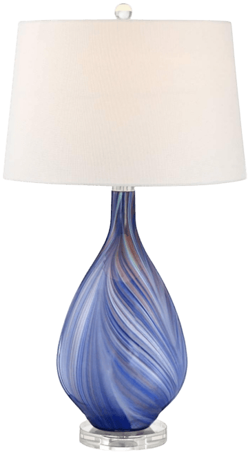 Taylor 29" Tall Teardrop Modern Coastal End Table Lamp Blue Art Glass Single White Shade Living Room Bedroom