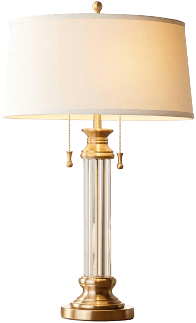 Rolland Traditional Table Lamp 30" Tall Crystal Brass Column Off White Tapered Drum Shade for Bedroom Living Room Bedside Of