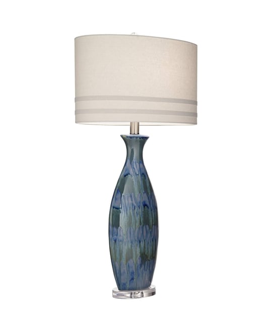 Annette Coastal Table Lamp 38" Tall Blue Ceramic Drip Vase Off White Oval Shade for Bedroom Living Room Bedside Nightstand Of