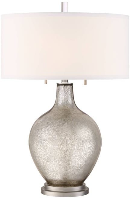 Louie 28 1/2" Tall Modern Luxe End Table Lamp Silver Mercury Glass Single White Shade Living Room Bedroom