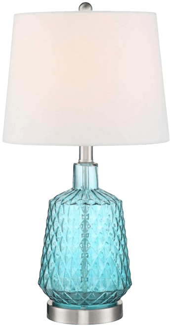Ronald Modern Coastal Accent Table Lamp 22" High Blue Textured Glass Nickel Pole White Drum Shade for Bedroom Living Room Nightstand