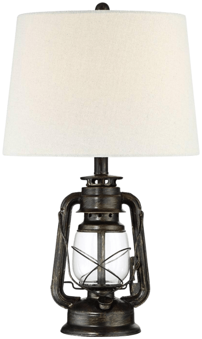 Murphy Industrial Rustic Accent Table Lamp Miner Lantern 23" High Weathered Bronze Metal Clear Glass Oatmeal Fabric Drum Shade Decor for Living Room B