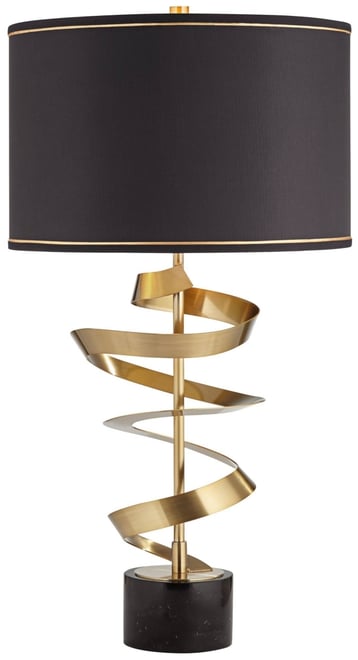 Twist Modern Table Lamp 31" Tall Sculptural Brass Gold Metal Marble Black Drum Shade with Gold Liner Decor Bedroom Living Room Nightstand Bedside Nigh