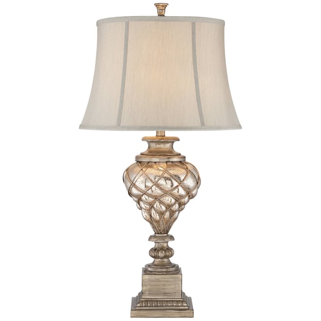 Luke Traditional Table Lamp 33 3/4" Tall Mercury Glass with Nightlight Led Off White Mist Fabric Bell Shade for Bedroom Living Roo
