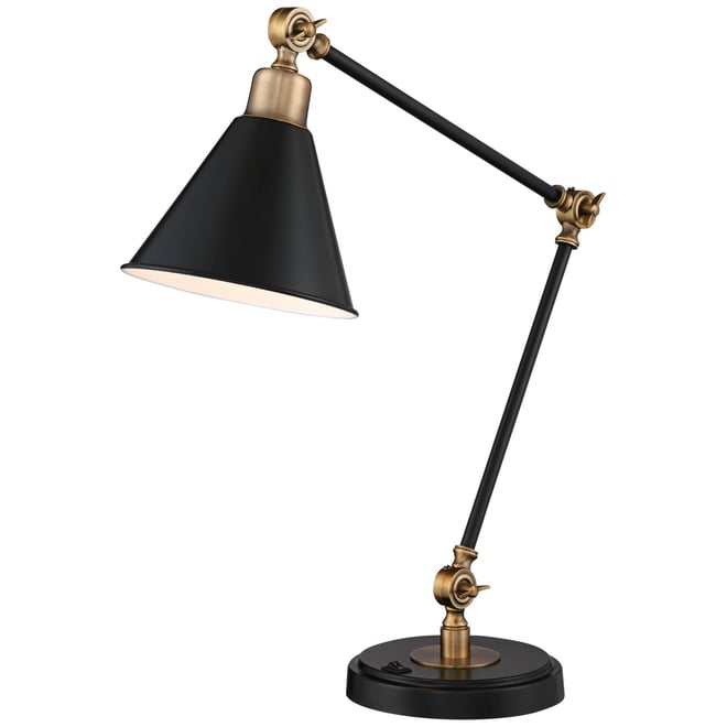 Modern Industrial Desk Table Lamp with Usb Charging Port Adjustable 26.75" High Black Antique Brass for Bedroom Bedside Office