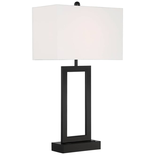 Modern Table Lamp with Usb and Ac Power Outlet 30" Tall Black Metal White Rectangle Shade for Living Room Bedroom House