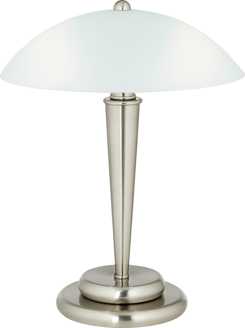 Deco Modern Accent Table Lamp 17" High Brushed Steel Touch On Off White Glass Dome Shade for Bedroom Bedside Nightstand Office Famil