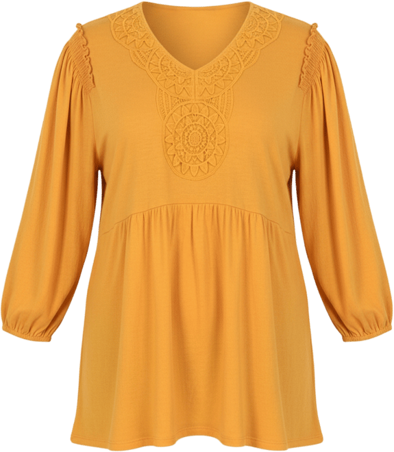 Plus Size 3/4 Sleeve Knit Gauze Top