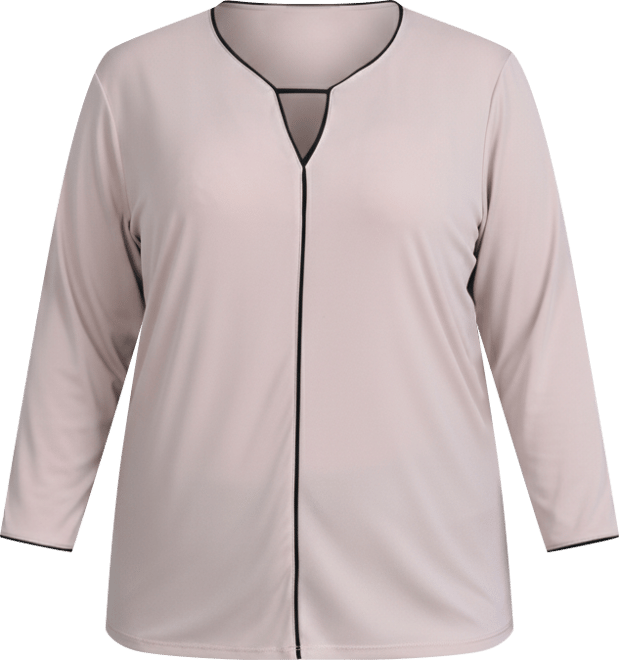 Plus Size 3/4 Sleeve Piped Top