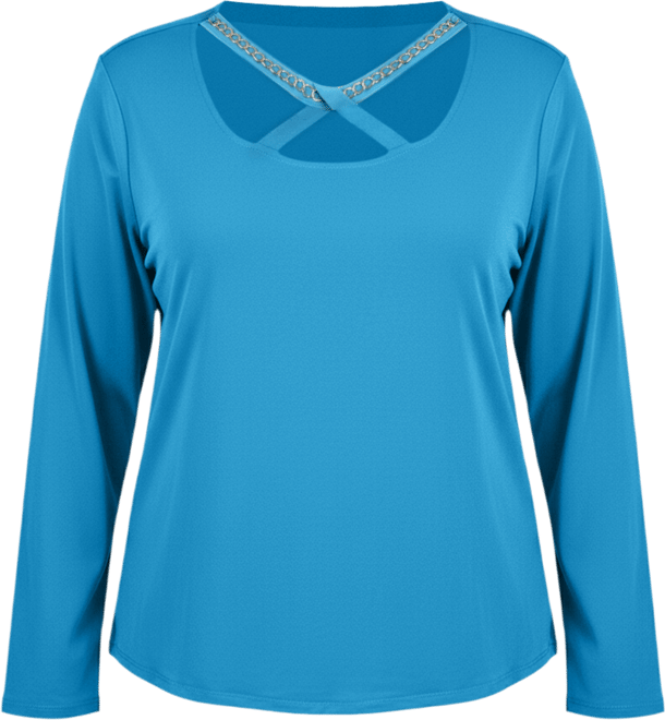 Plus Size Long Sleeve Jeweled Neck Top