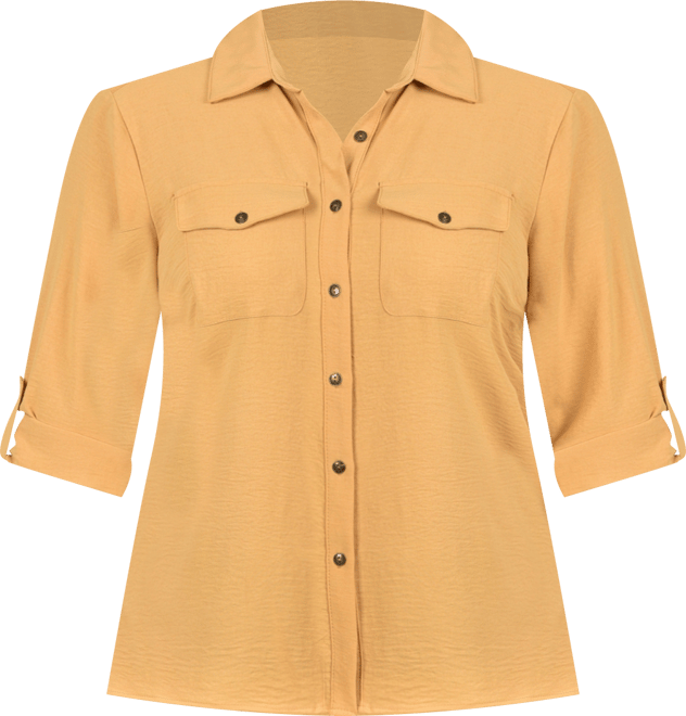 Plus Size Long Sleeve Roll Tab Blouse