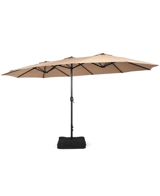 15FT Double-Sided Twin Patio Umbrella Outdoor Market W/ Crank & Base