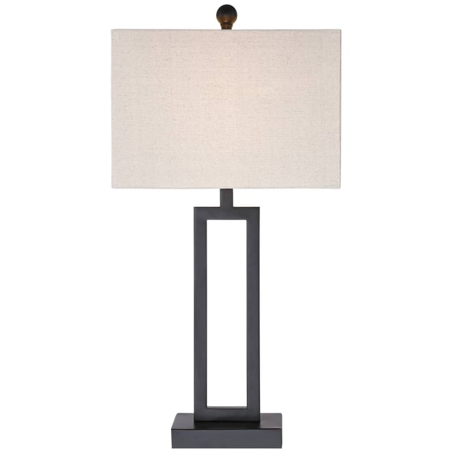 Aston 26" High Open Rectangle Modern Table Lamp Black Finish Metal Single Off-White Shade Living Room Bedroom Bedside