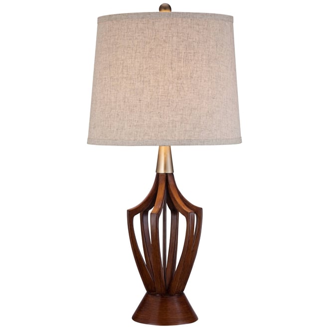 St. Claire Modern Mid Century Table Lamp 30 3/4" Tall Wood Open Vase Taupe Drum Shade for Bedroom Living Room Bedside Nightstand Off