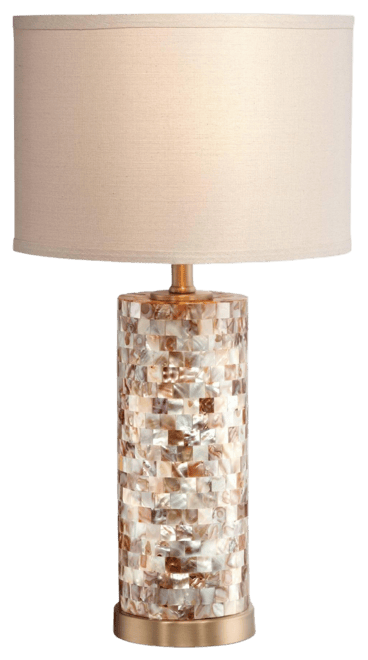 Margaret Coastal Accent Table Lamp 23" High Mother of Pearl Tile Cylinder Glass Cream Linen Fabric Drum Shade for Living Room Bedroom Beach House