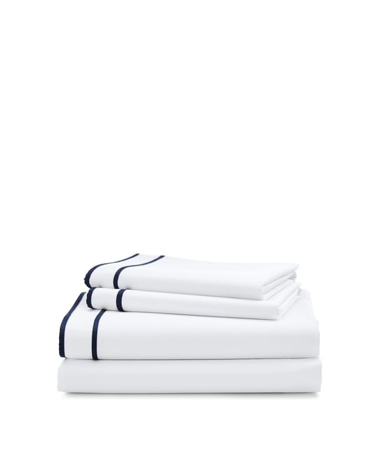 Ralph Lauren Home Spencer Border 100% Cotton 4-PC King Sheet Set White good Blue NWT