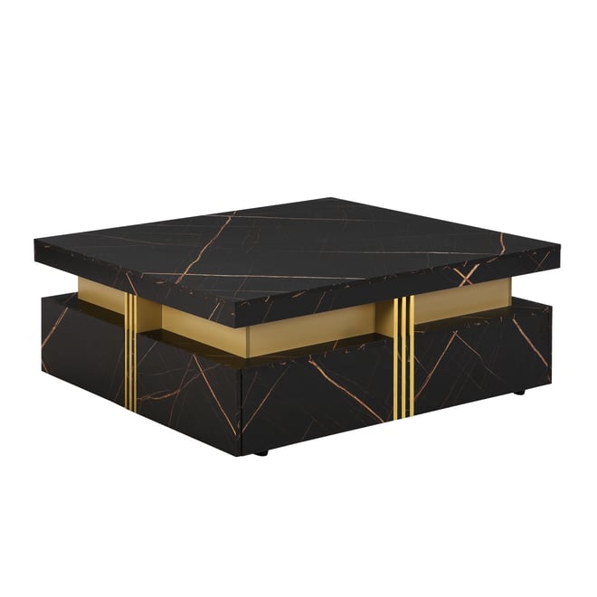 Streamdale Modern Black Square Storage Coffee Table With 4 Drawers
