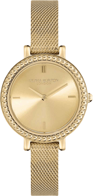 Women's Vintage-Like Bead Gold-Tone Stainless Steel Mesh Watch 30mm