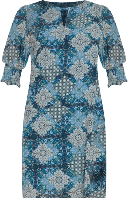 Women's Printed Elbow-Sleeve A-Line Dress