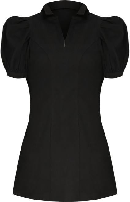 Black Front Zip Denim Mini Dress
