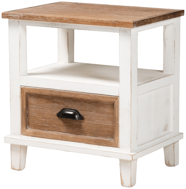 Glynn Rustic Farmhouse Weathered 20.3" Two-Tone and Finished Wood 1-Drawer Nightstand
