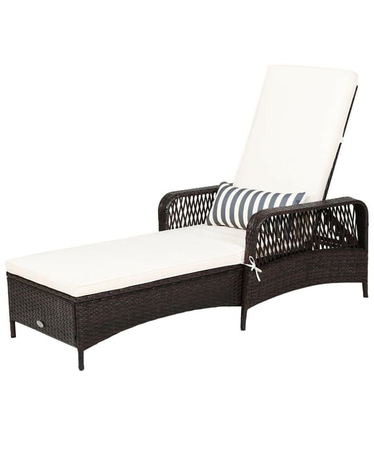 Pe Rattan Chaise Lounge Chair Arm Chair Recliner Adjustable with Pillow