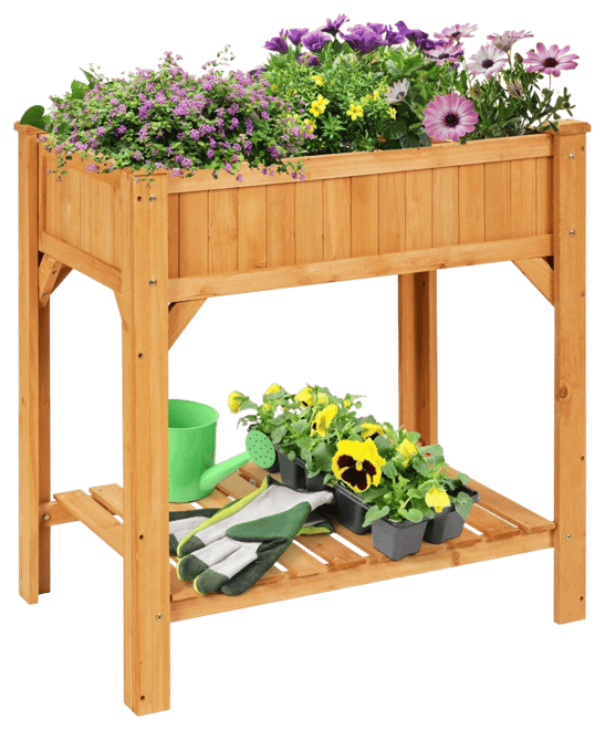 Sugift 8 Grids Wood Elevated Garden Planter Box Kit with Liner and Shelf