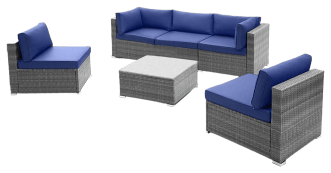 6 Piece Patio Conversation Sofa Set with Tempered Glass Coffee Table