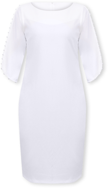 Women's 3/4 Imitation Pearl Detail Petal Sleeve Dress