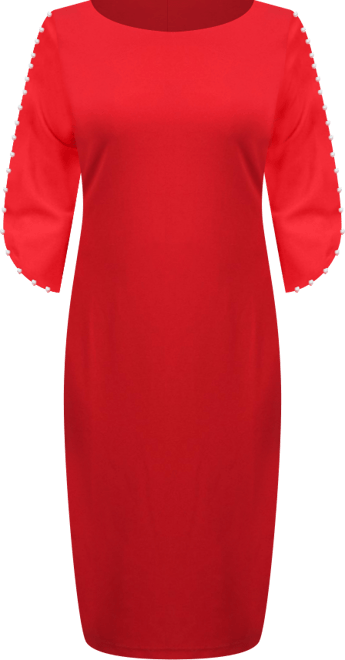 Women's 3/4 Imitation Pearl Detail Petal Sleeve Dress