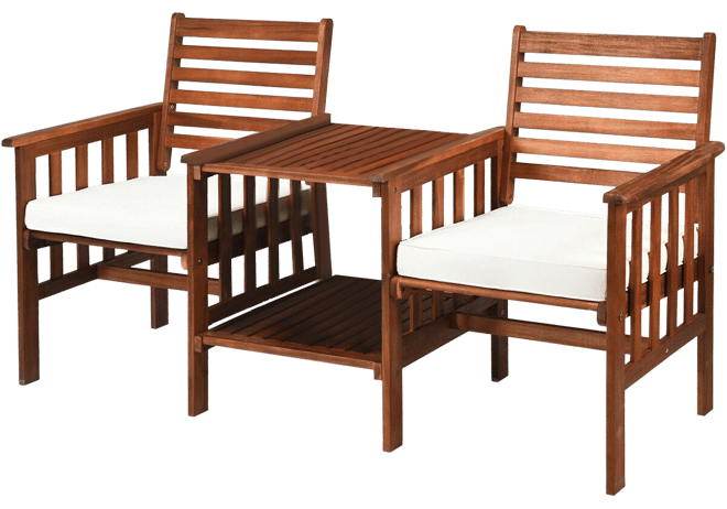 3 Pieces Outdoor Patio Table Chairs Set Acacia Wood Loveseat