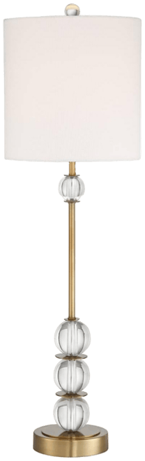 Halston Art Deco Buffet Table Lamp 32 1/2" Tall Crystal Ball Brass Metal Off White Fabric Drum Shade for Bedroom Living Room