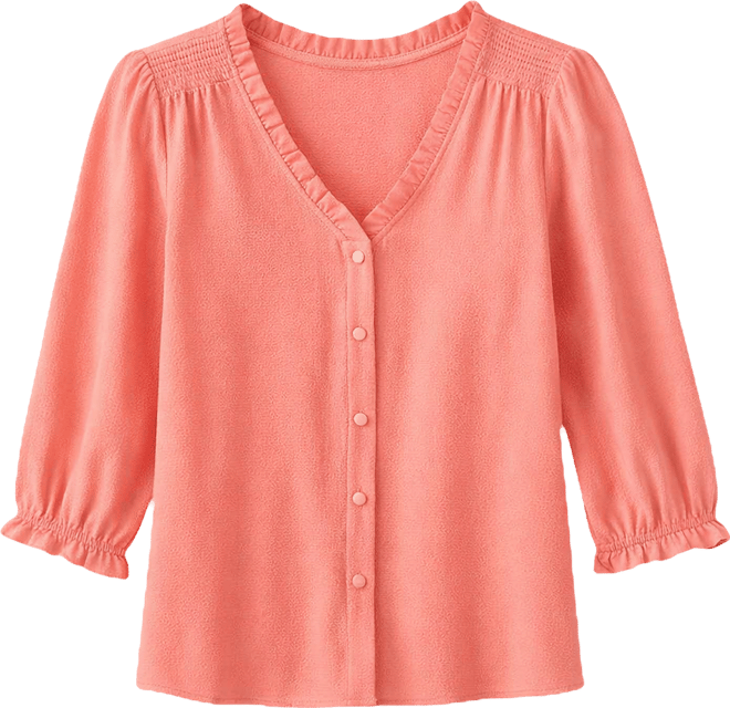 Women's Ruffled Button-Front 3/4-Sleeve Blouse