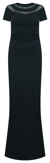 Women's Illusion-Neck Ruched-Back Scuba Crepe Gown