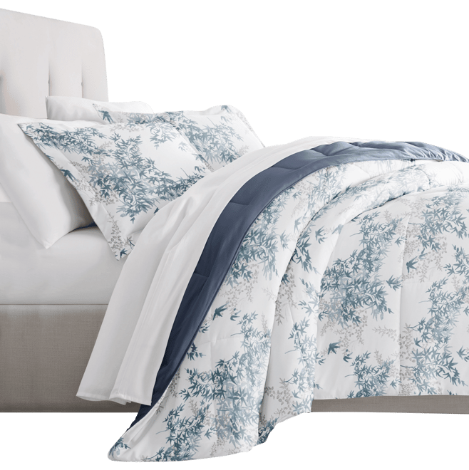 Bamboo Leaves Blue 3-Piece Comforter Set, King/California King