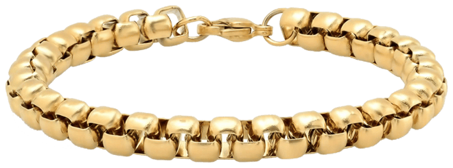 Men's 18K Gold Plated Stainless Steel Thick Round Box Link Bracelet
