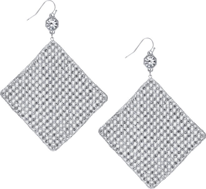 Silver-Tone Crystal Diamond-Shape Sheet Statement Earrings, Created for Macy's