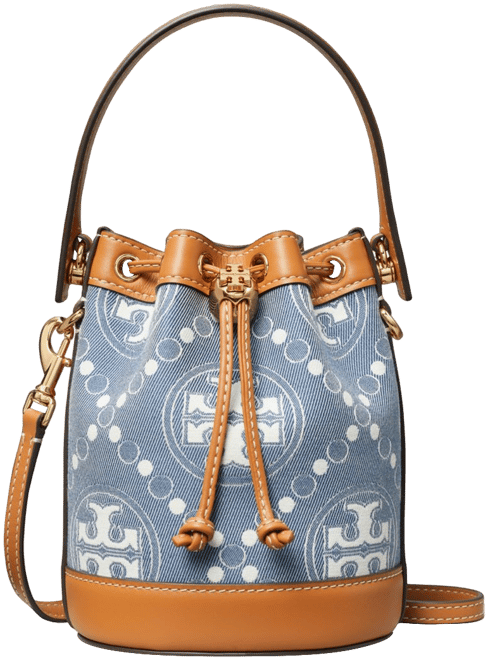 Tory Burch Mini T Monogram Denim Bucket Bag | Bloomingdale's