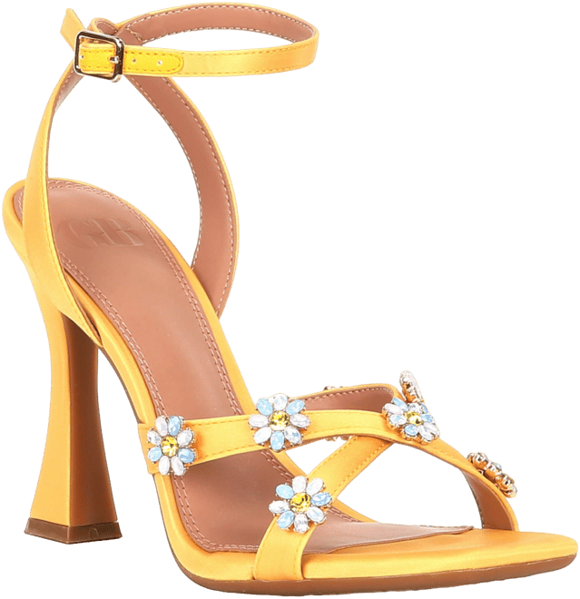 GB Be-Jewled Satin Rhinestone Floral Square Toe Sandals