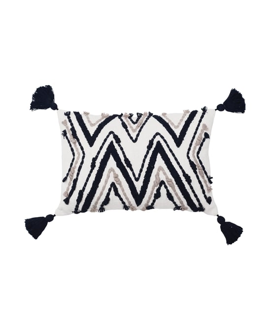 Austin Onyx Woven Throw Pillow Geometric Black And White Tasseled Luxury Decorative Tassels Accent Covers For Couch And Bed