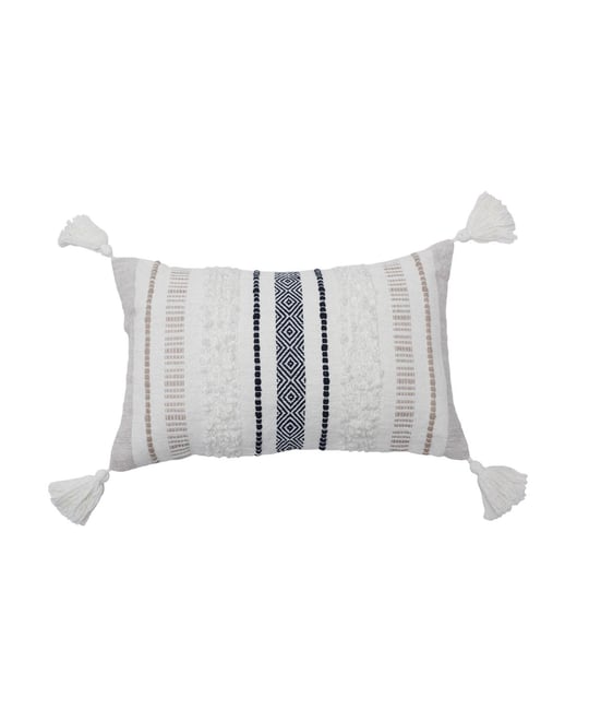 Barton Dune Onyx Woven Throw Pillow Striped Color Blocked White Sand Beige With Tassels