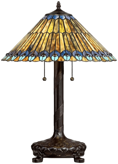 Table Lamp 26" High Antique Bronze Tiffany Style Peacock Art Glass Shade for Living Room Family Bedroom Bedside Office