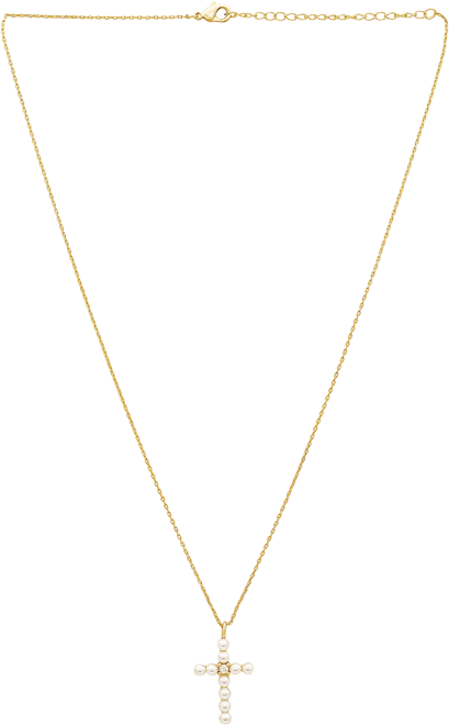 Pearl X Cz Cross Pendant Necklace