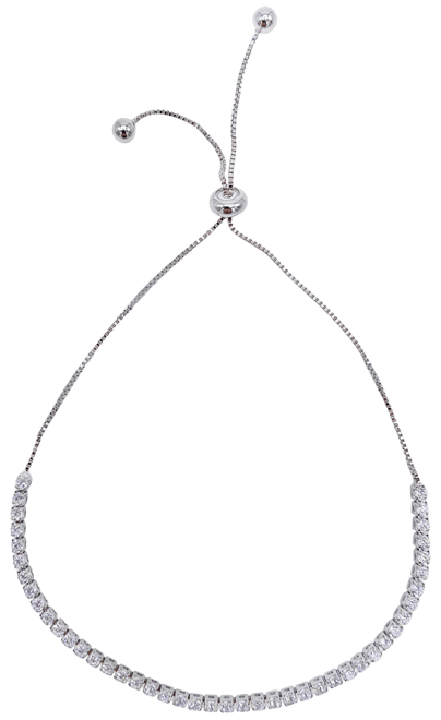 Rhodium-Plated Cubic Zirconia Tennis-Style Slider Bracelet