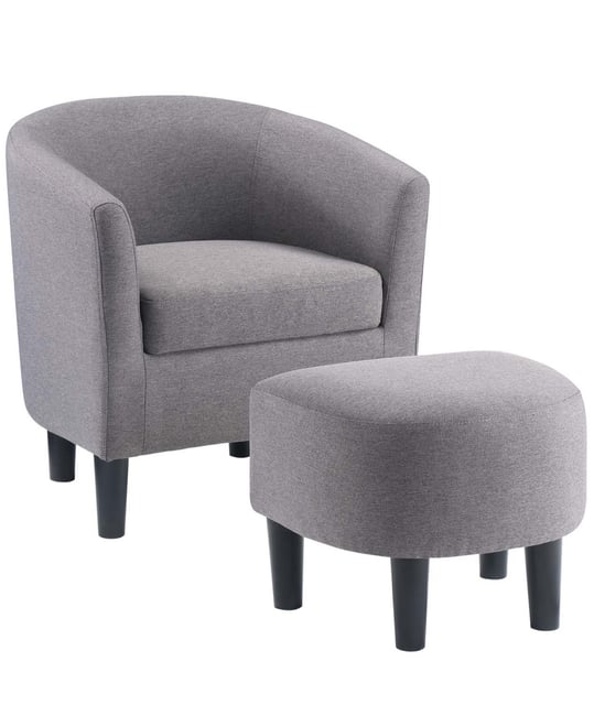 26.25" Faux Linen Churchill Accent Chair with Ottoman