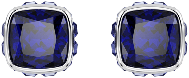 Rhodium Plated Square Cut Color Birthstone Stud Earrings