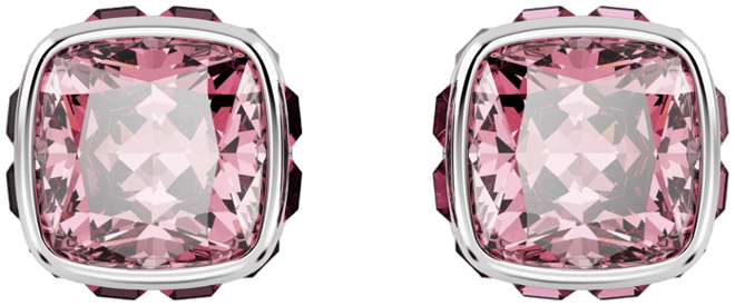 Rhodium Plated Square Cut Color Birthstone Stud Earrings