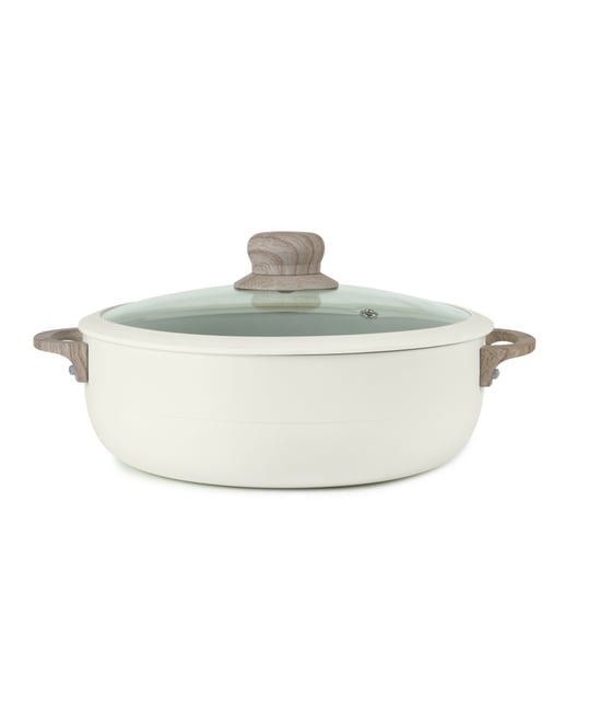 Aluminum 3.5 Qt Caldero with Silicone Rim Glass Lid and Silicone Handle Holder