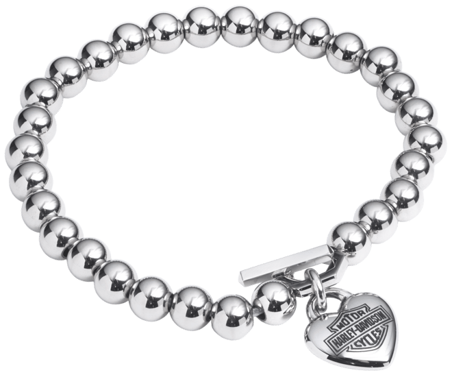 Women's Stretch Bead Bracelet With Puffy Heart Logo Charm