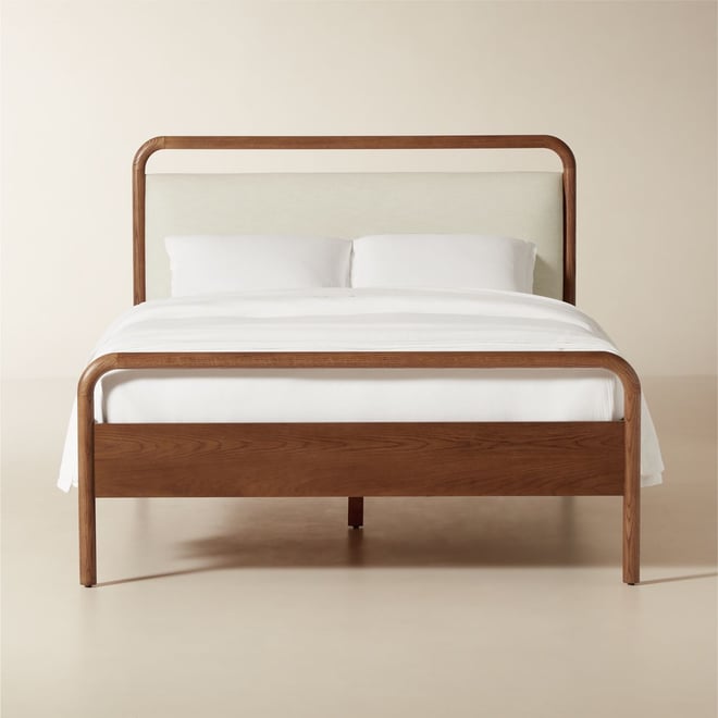 Kamari Oak Wood and Ivory Upholstered Queen Bed